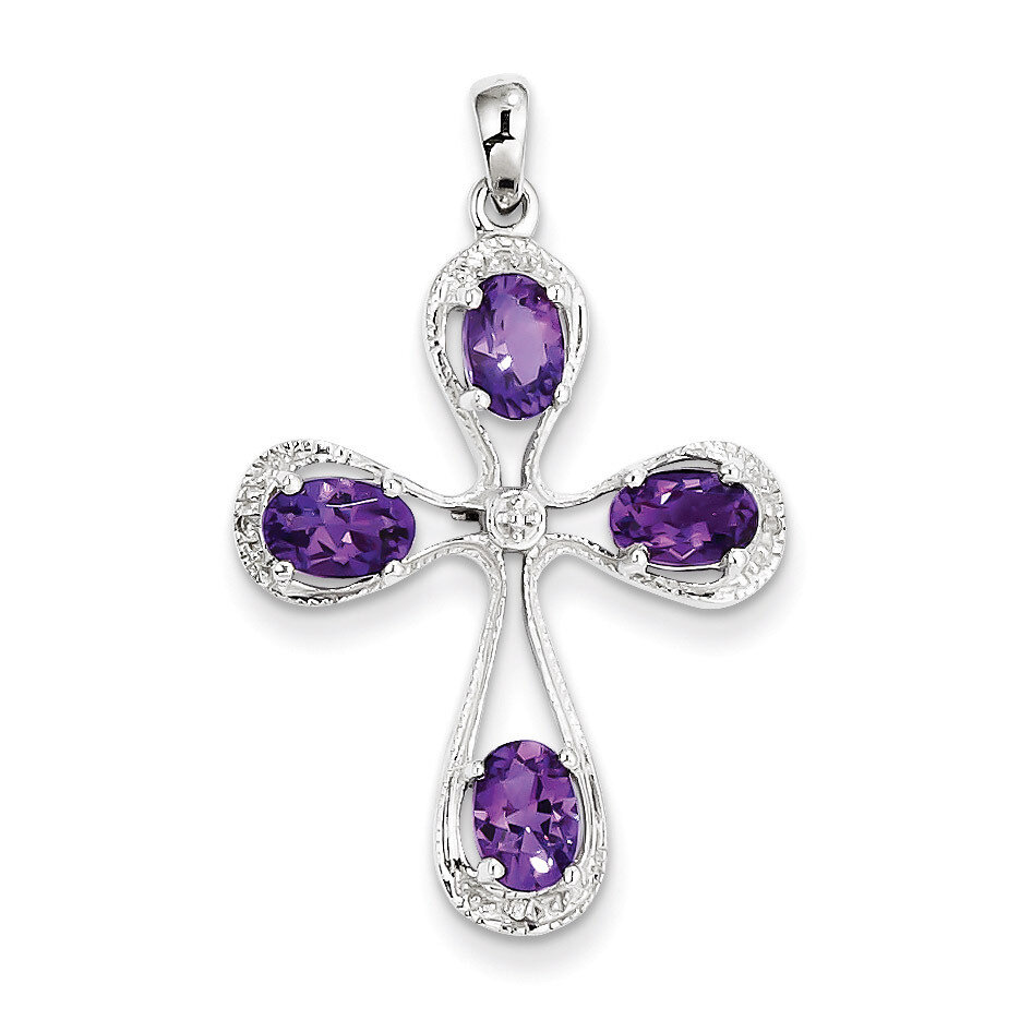 Amethyst &amp; Diamond Cross Pendant Sterling Silver Rhodium QDX906, MPN: QDX906, 883957489414