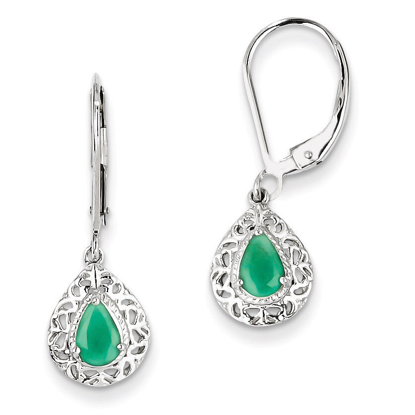 Emerald Teardrop Lever Back Earrings Sterling Silver QE10017E, MPN: QE10017E, 883957433974