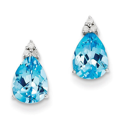 Light Swiss Blue Topaz Post Earrings Diamond Sterling Silver QE10072BT, MPN: QE10072BT, 883957399720
