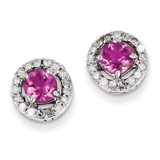 Pink Tourmaline Circle Post Earrings Diamond Sterling Silver QE10105PT, MPN: QE10105PT, 883957399843
