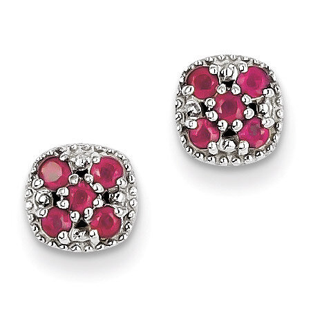 African Ruby Square Post Earrings Sterling Silver QE10109R, MPN: QE10109R, 883957480138