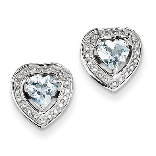 Aquamarine Teardrop Heart Post Earrings Sterling Silver QE10111AQ