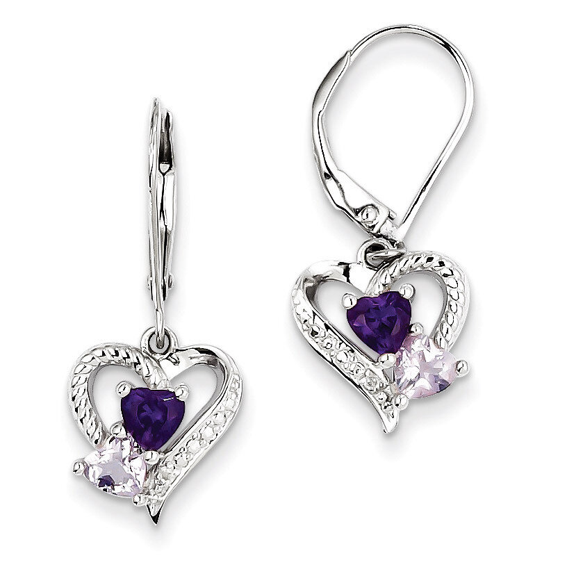 Amethyst &amp; Pink Amethyst &amp; Diamond Heart Earrings Sterling Silver QE10256PQ, MPN: QE10256PQ, 883957…