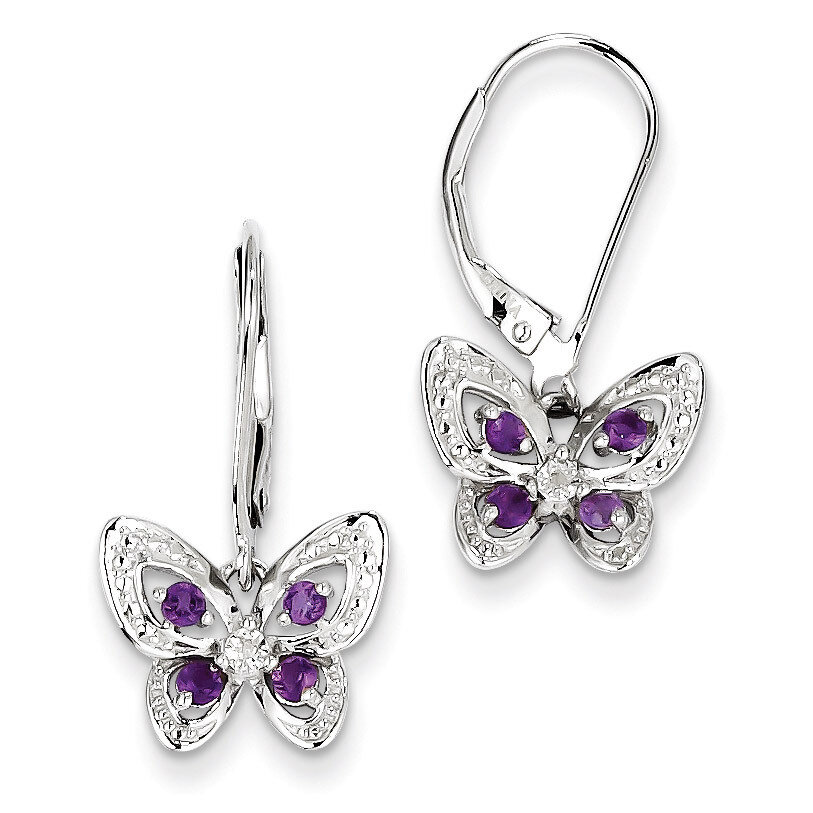 Amethyst &amp; Diamond Butterfly Earrings Sterling Silver QE10263AM, MPN: QE10263AM, 883957356730