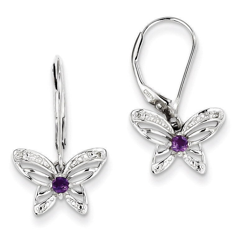 Amethyst & Diamond Butterfly Earrings Sterling Silver QE10266AM