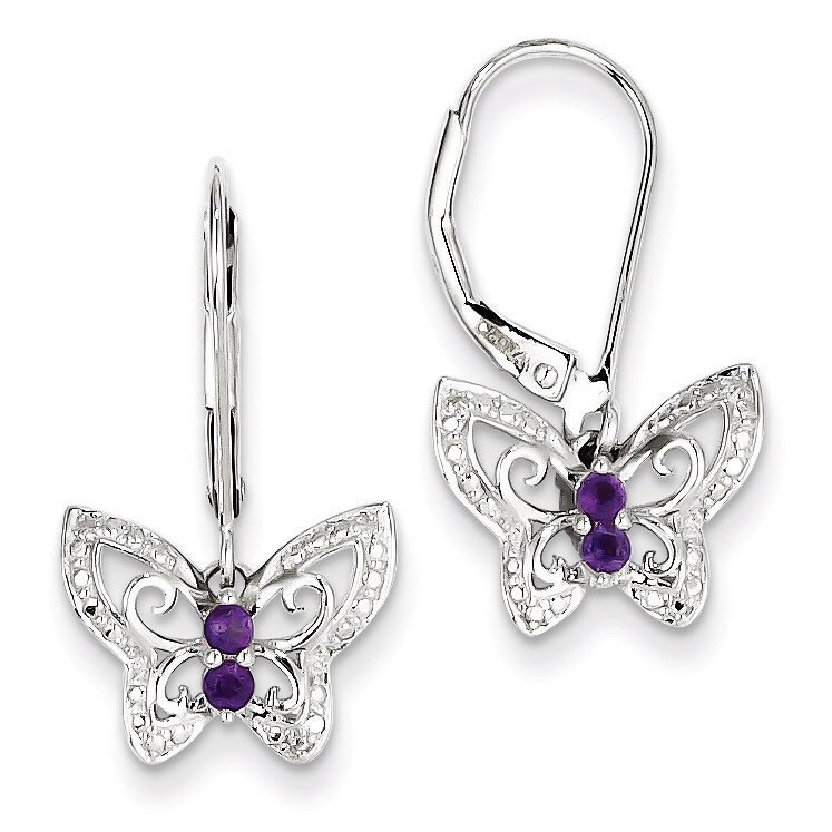 Amethyst & Diamond Butterfly Earrings Sterling Silver QE10274AM