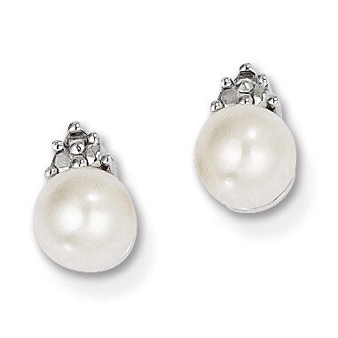 Diamond and Cultured Pearl Post Earrings Sterling Silver Rhodium-plated QE10339, MPN: QE10339, 8839…