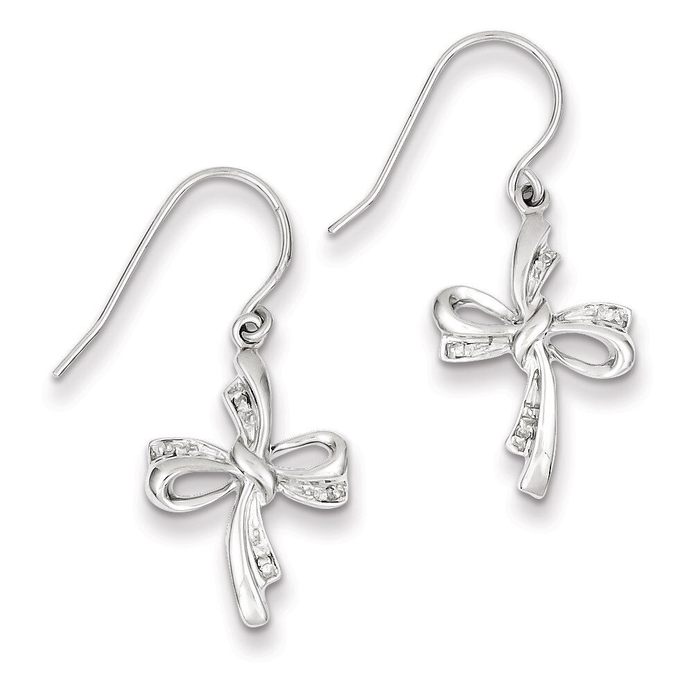 Cross Dangle Earrings Sterling Silver Rhodium-plated Diamond QE10462