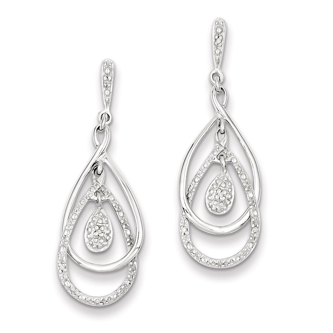 Post Dangle Earrings Sterling Silver Rhodium-plated Diamond QE10528, MPN: QE10528, 883957356877