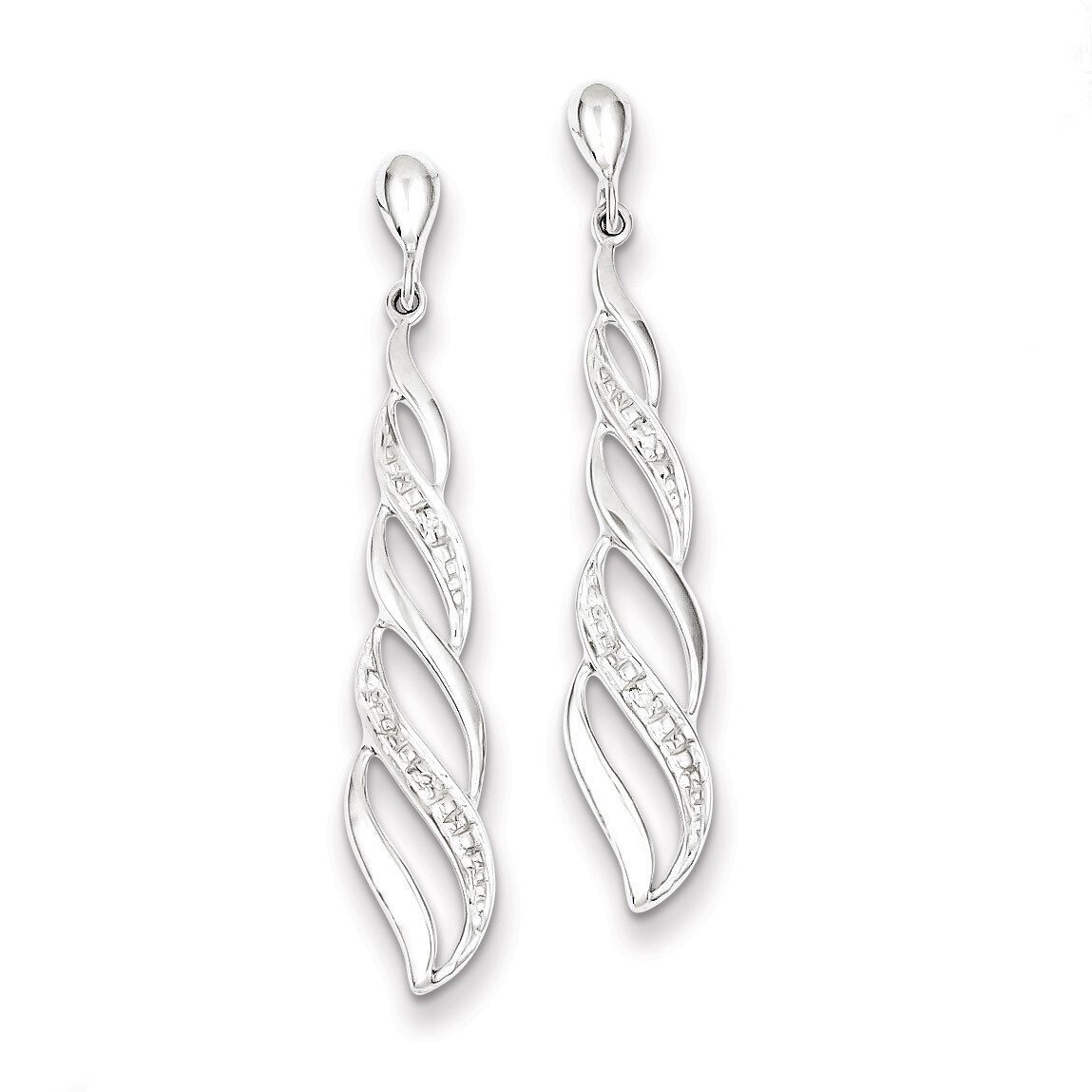 Swirl Post Dangle Earrings Sterling Silver Rhodium-plated Diamond QE10593, MPN: QE10593, 8839573569…