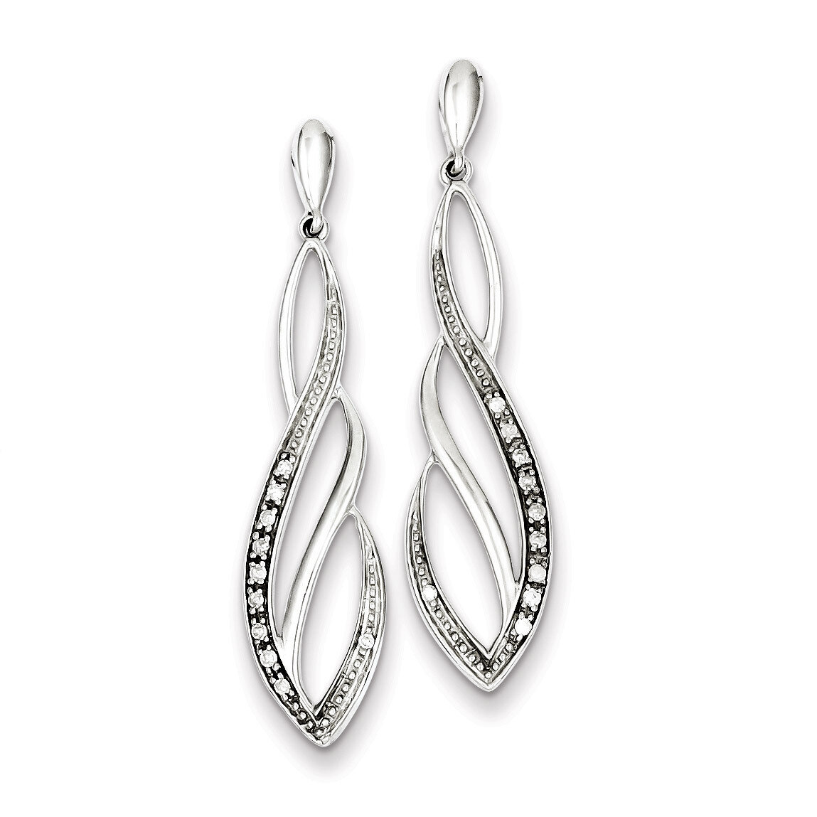 Swirl Post Dangle Earrings Sterling Silver Rhodium-plated Diamond QE10594, MPN: QE10594, 8839575999…