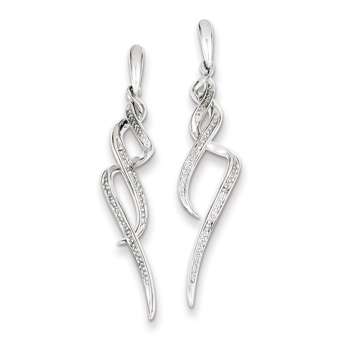 Swirl Post Dangle Earrings Sterling Silver Rhodium-plated Diamond QE10597