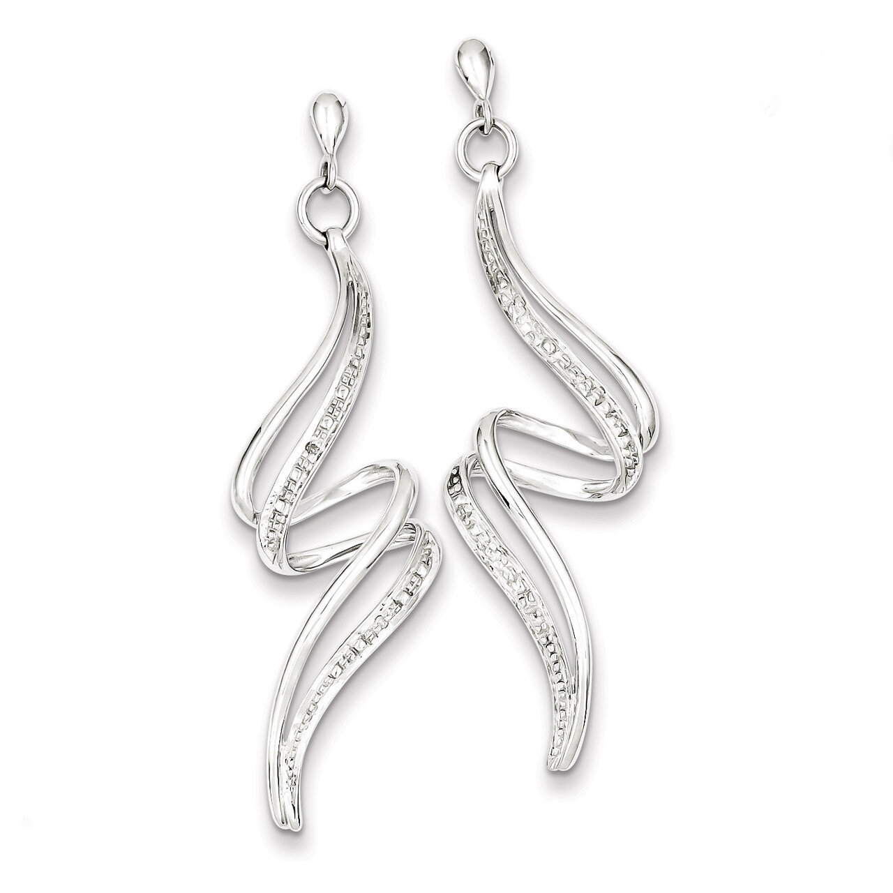 Swirl Post Dangle Earrings Sterling Silver Rhodium-plated Diamond QE10599, MPN: QE10599, 8839573569…