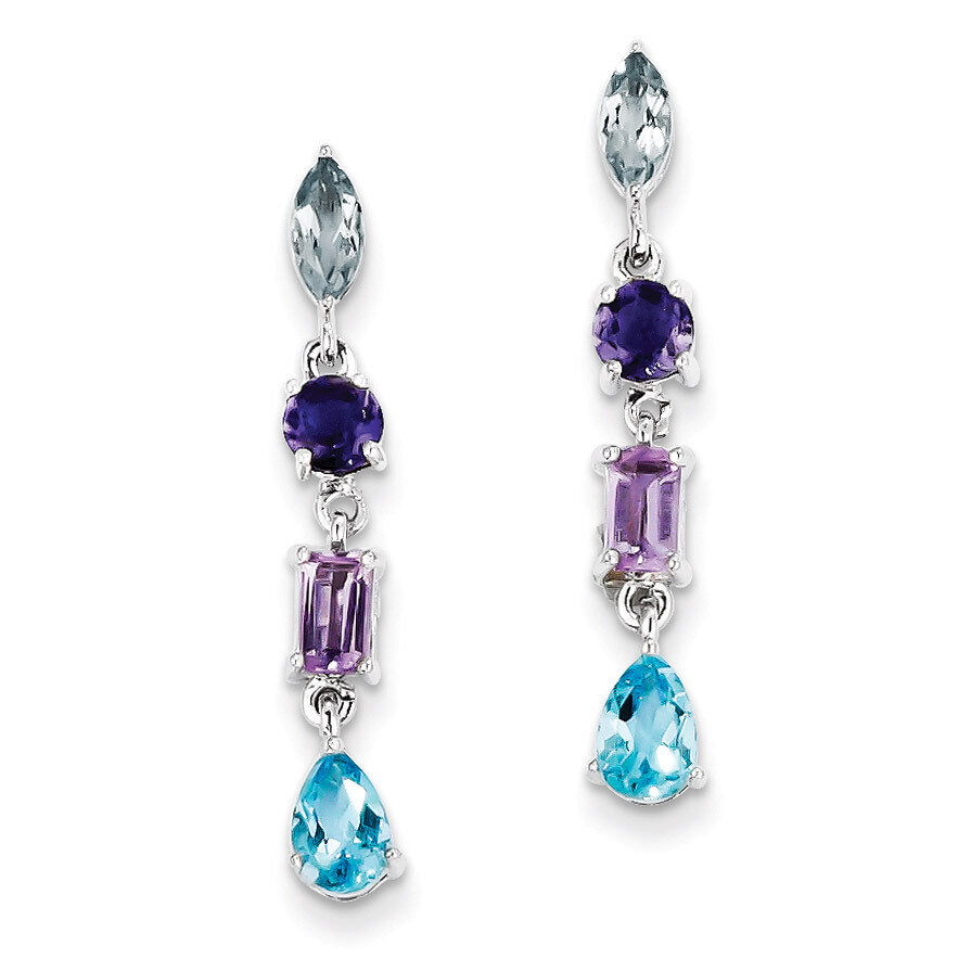 Amethyst, Blue Topaz &amp; Iolite Dangle Earrings Sterling Silver QE10975X, MPN: QE10975X, 883957356969
