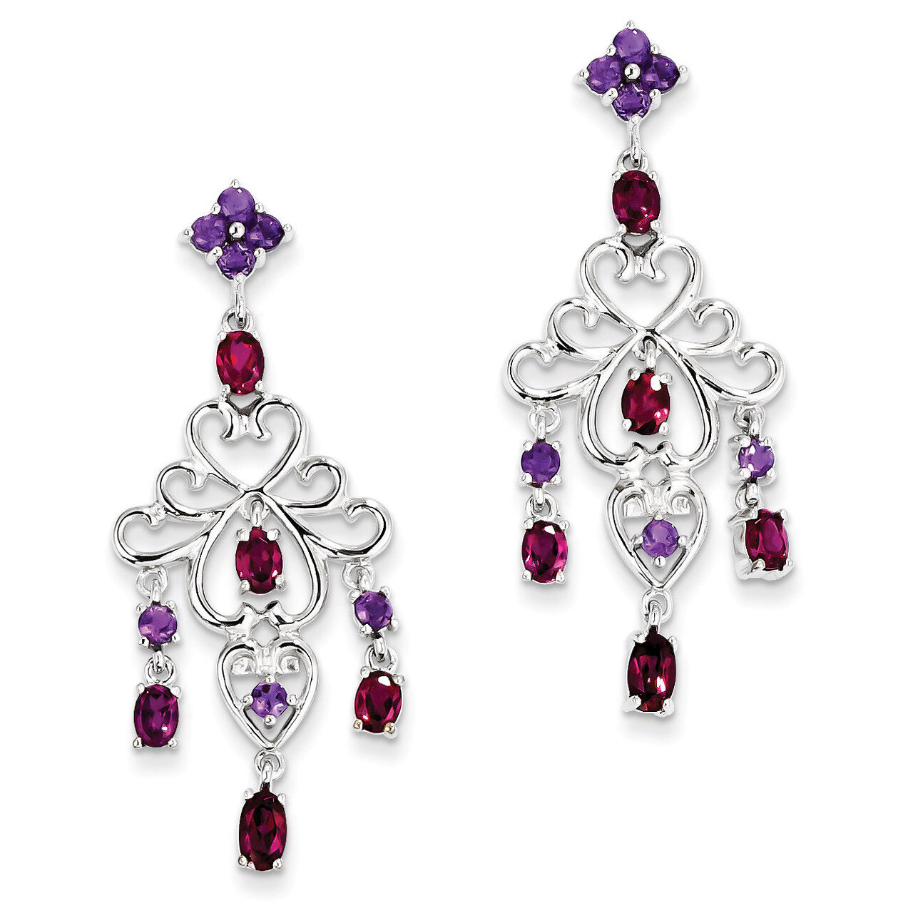 Rhodolite Garnet &amp; Amethyst Dangle Earrings Sterling Silver QE10979X, MPN: QE10979X, 883957356983