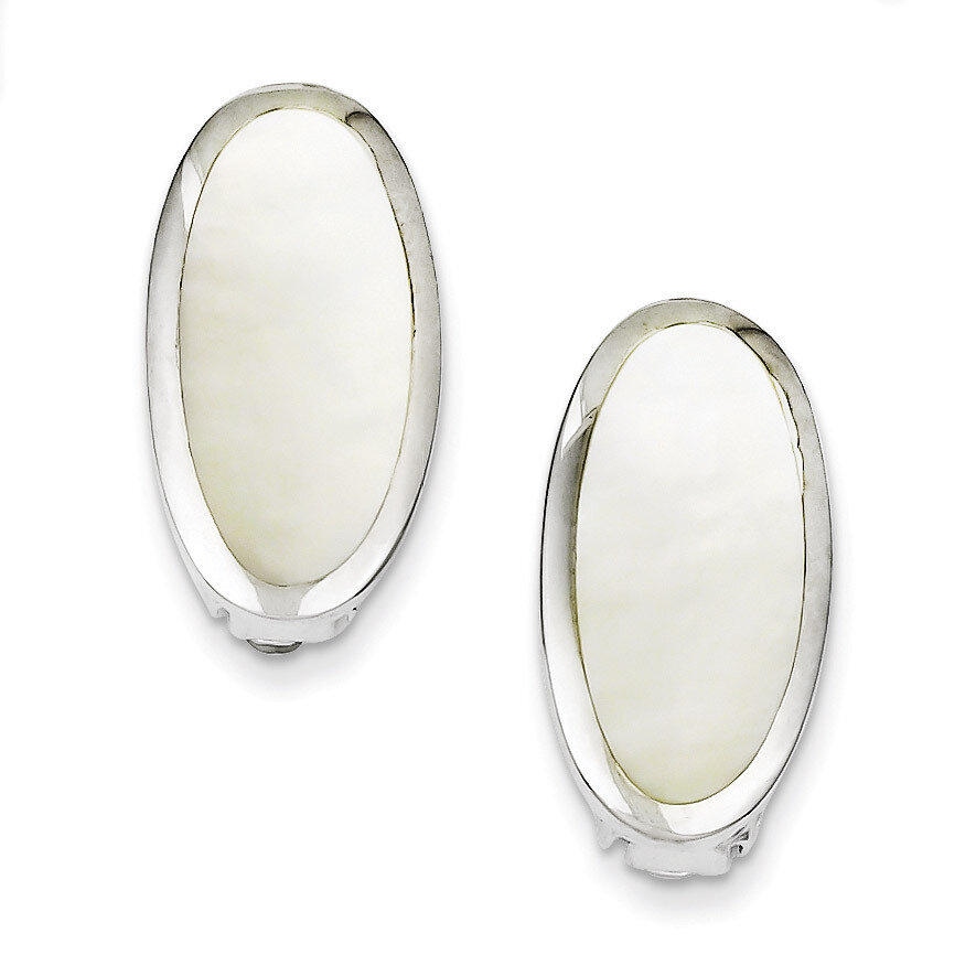 Oval Mother of Pearl Inlay Non-pierced Earrings Sterling Silver QE1196