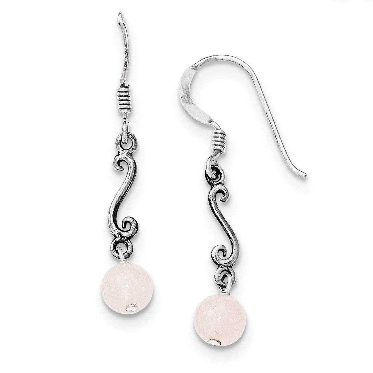 Rose Quartz Antiqued Dangle Earrings Sterling Silver QE1296, MPN: QE1296, 191101187575