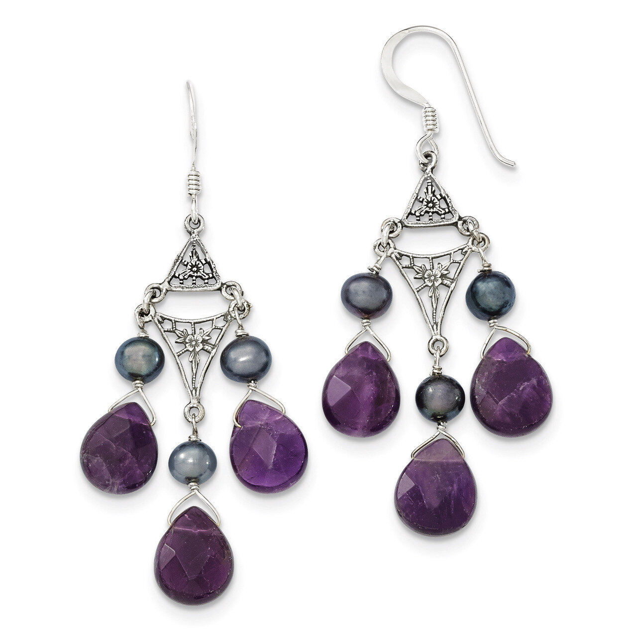 Amethyst &amp; Peacock Cultured Pearl Earrings Sterling Silver QE1335, MPN: QE1335, 886774246468