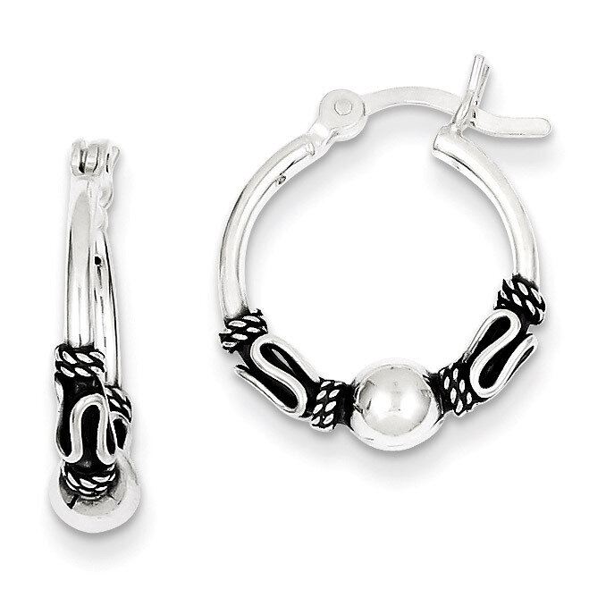 Fancy Beaded Hoop Earrings Antiqued Sterling Silver QE1946, MPN: QE1946, 883957923239
