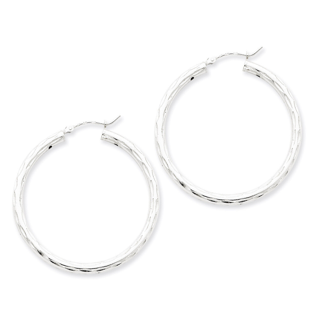 Satin Polished Hoop Earrings Diamond-cut Sterling Silver QE1968, MPN: QE1968, 883957923284