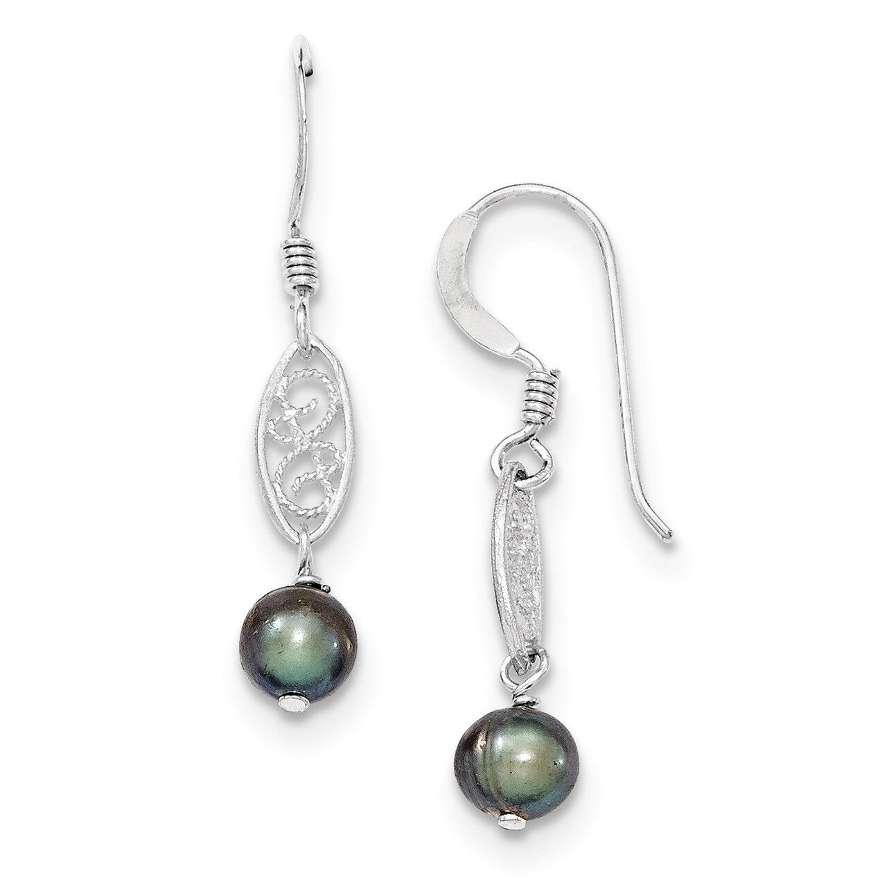Black Cultured Pearl Dangle Earrings Sterling Silver QE2006