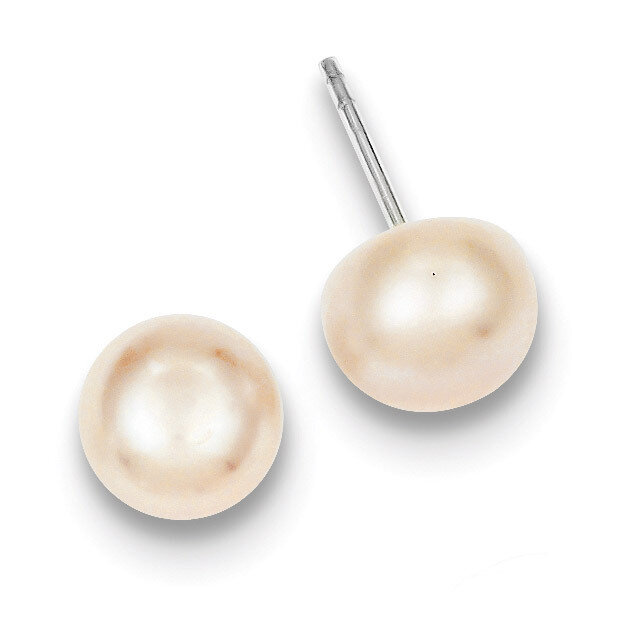 9-10mm Peach Cultured Pearl Button Earrings Sterling Silver QE2027