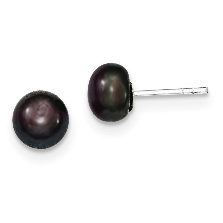 7-8mm Black Cultured Pearl Button Earrings Sterling Silver QE2031, MPN: QE2031, 191101187858