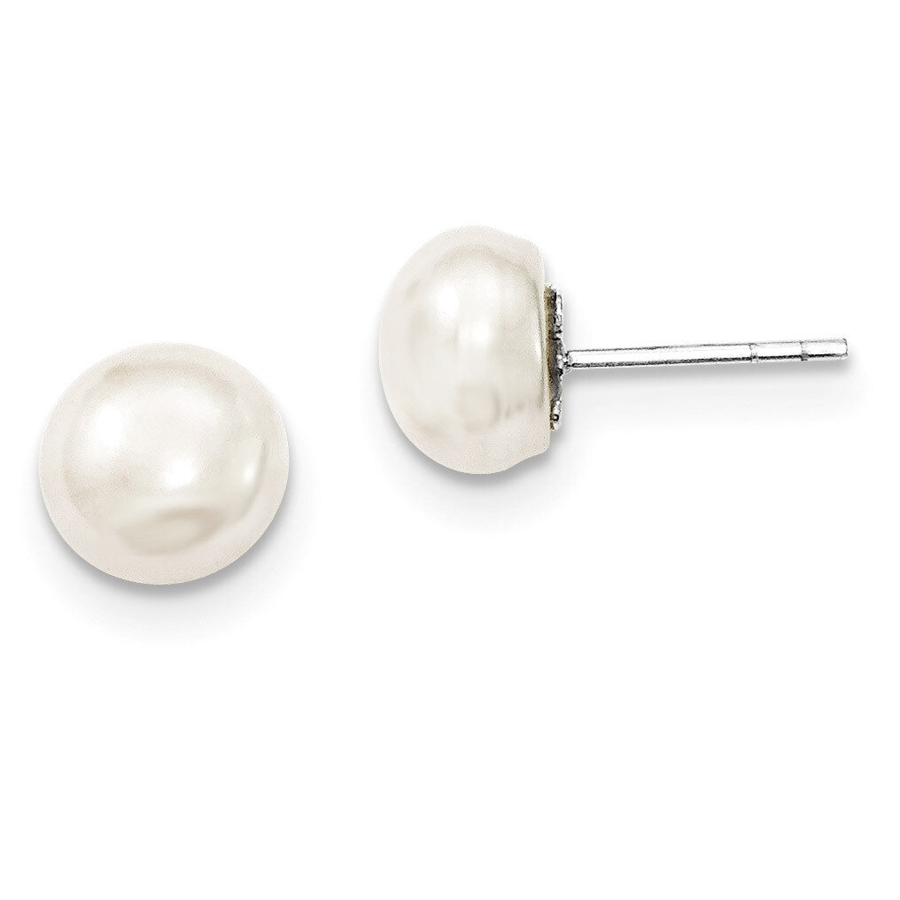 White Cultured Pearl 9-10mm Button Earrings Sterling Silver QE2033
