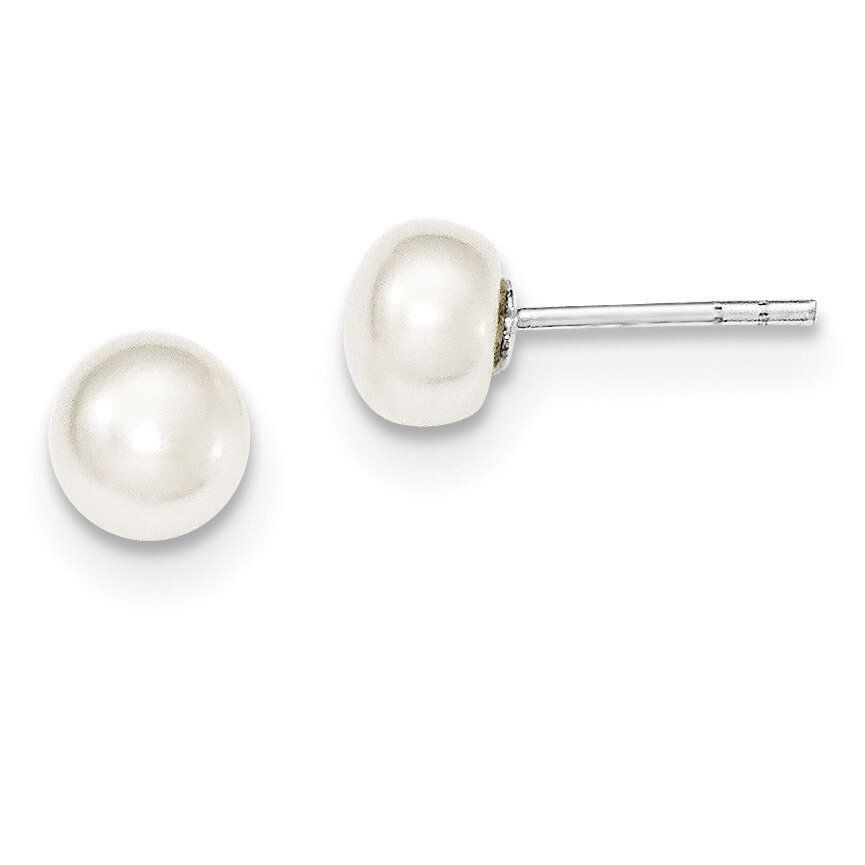 White Cultured Pearl 6-7mm Button Earrings Sterling Silver QE2035, MPN: QE2035, 191101187889