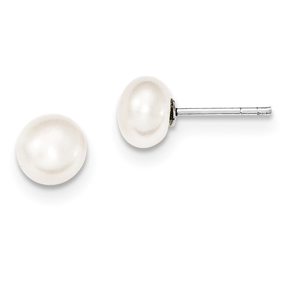 White Cultured Pearl 7-7.5mm Button Earrings Sterling Silver QE2037, MPN: QE2037, 191101187902