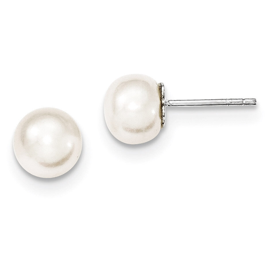 White Cultured Pearl 7-8mm Button Earrings Sterling Silver QE2038