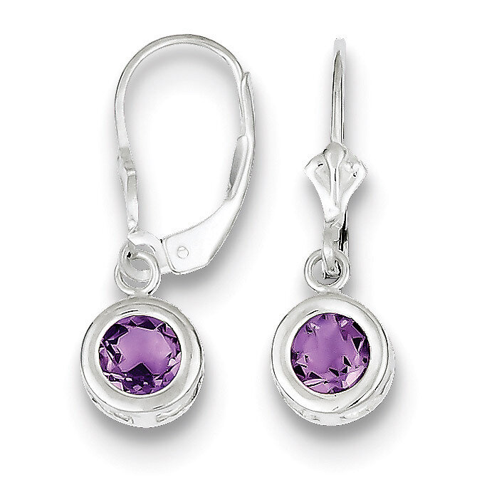 6mm Round Amethyst Leverback Earrings Sterling Silver QE2041AM