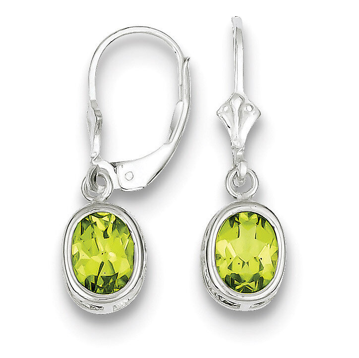 8x6mm Oval Peridot Leverback Earrings Sterling Silver QE2044PE, MPN: QE2044PE, 883957226323