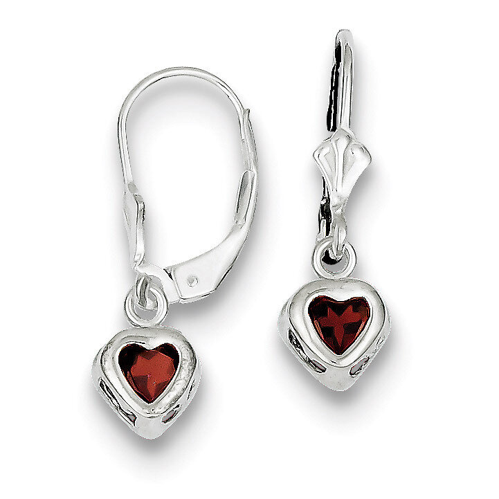 5mm Heart Garnet Leverback Earrings Sterling Silver QE2046GA