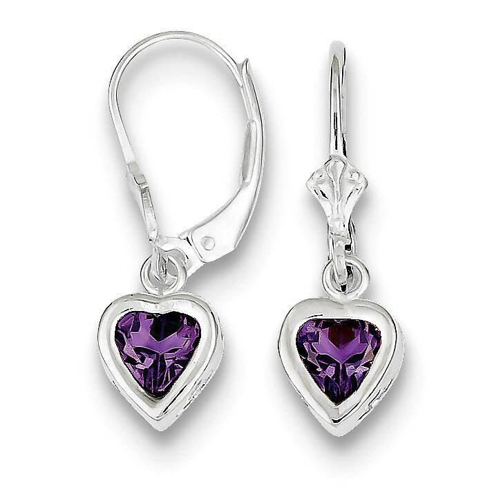 6mm Heart Amethyst Leverback Earrings Sterling Silver QE2047AM, MPN: QE2047AM, 883957226347