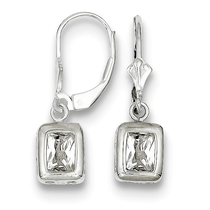 7x5mm Emerald Cut Diamond Leverback Earrings Sterling Silver QE2048CZ, MPN: QE2048CZ, 883957227009
