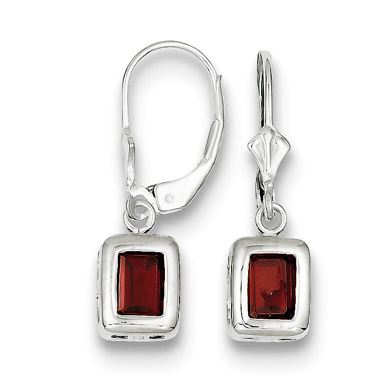 7x5mm Emerald Cut Garnet Leverback Earrings Sterling Silver QE2048GA, MPN: QE2048GA, 883957228143