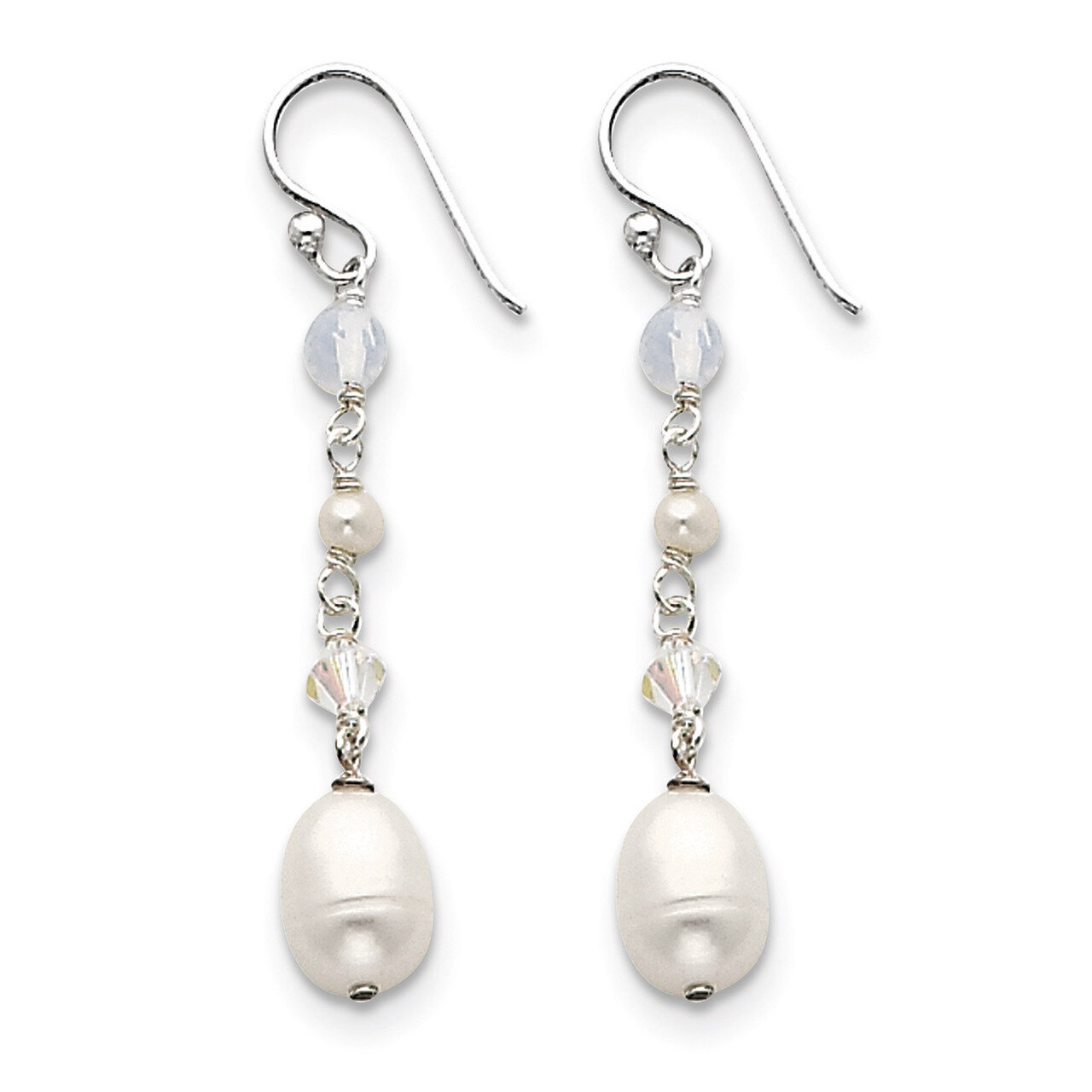 White Cultured Pearl Opalite Crystal Dangle Earrings Sterling Silver QE2062, MPN: QE2062, 191101188…