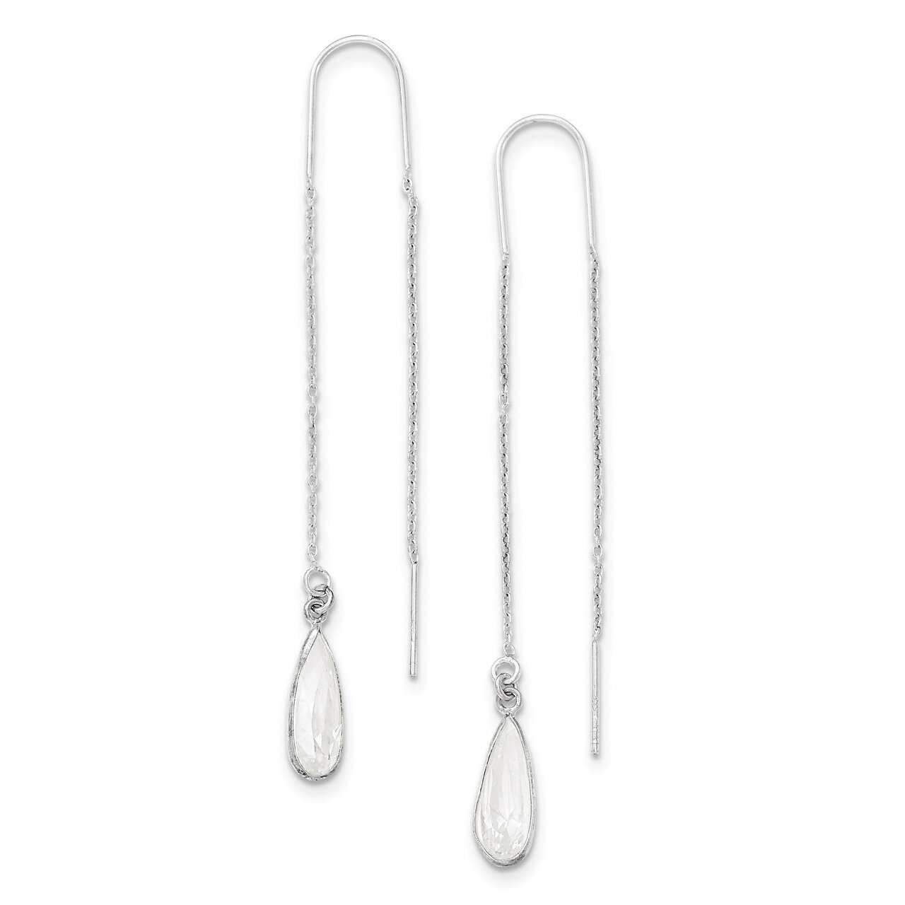 Clear Crystal Teardrop Threader Earrings Sterling Silver QE2067