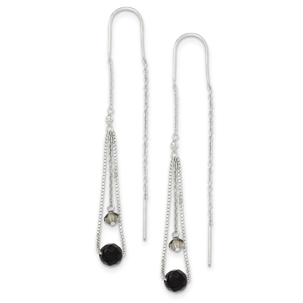 Black & Turmarine Crystal Threader Earrings Sterling Silver QE2184