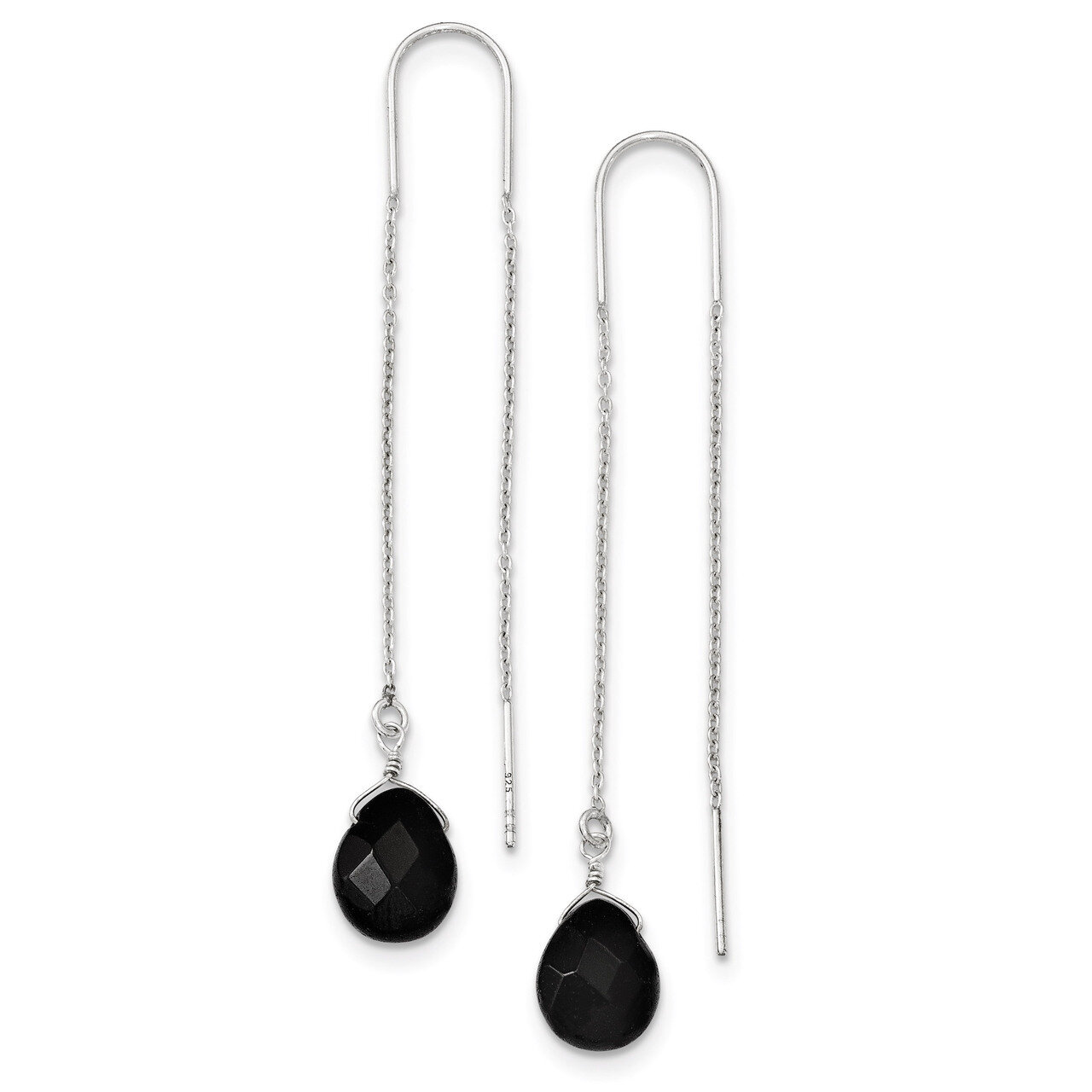 Black Quartz Threader Earrings Sterling Silver QE2188
