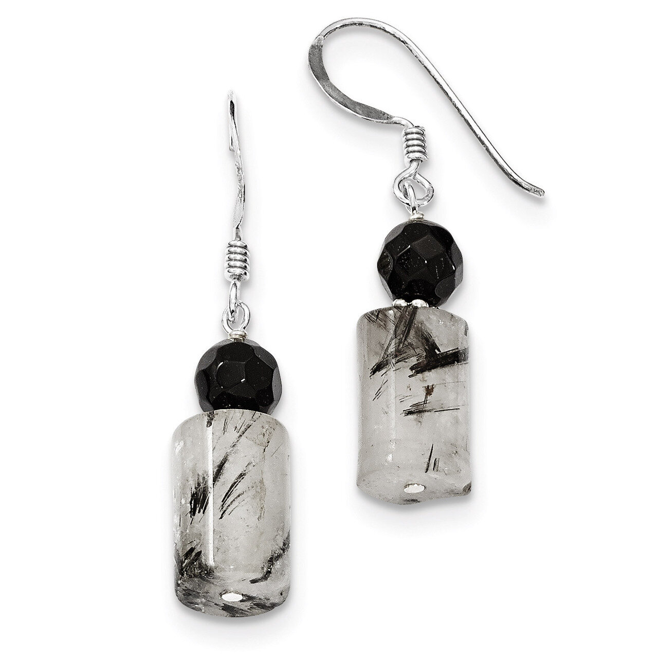 Black Crystal &amp; Tourmalinated Quartz Earrings Sterling Silver QE2194, MPN: QE2194, 191101188077