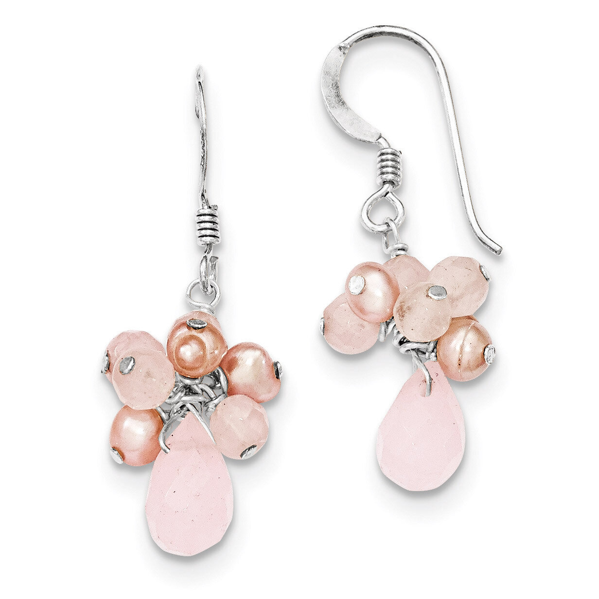 Rose Quartz Pink Cultured Pearl Earrings Sterling Silver QE2209