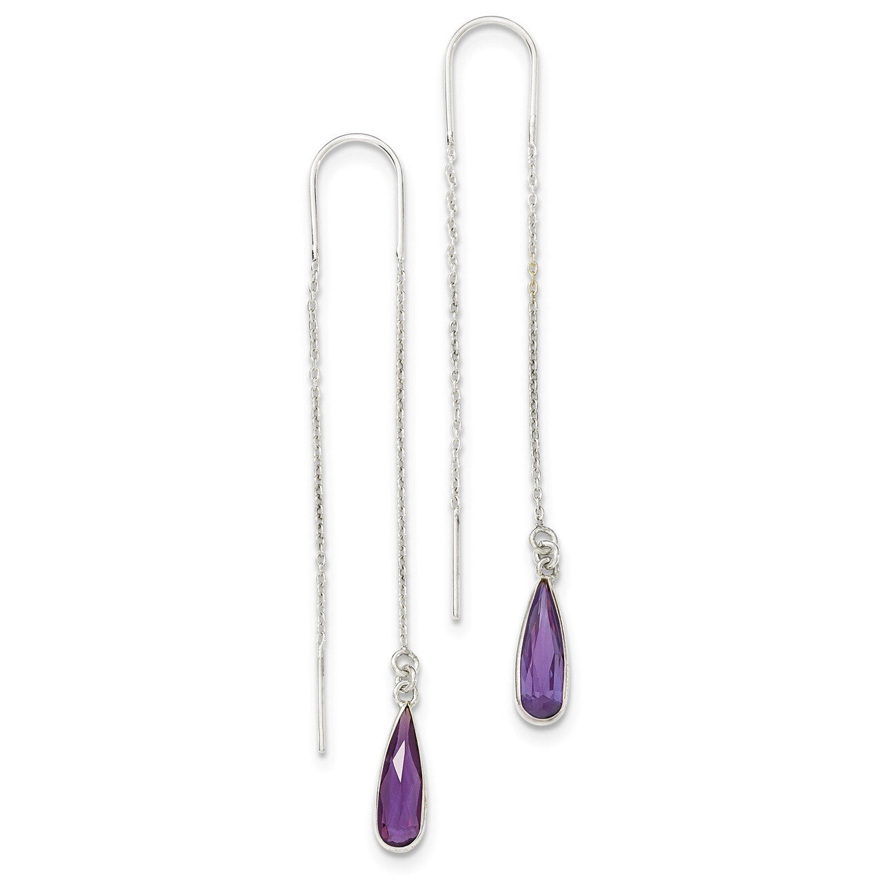 Purple Diamond Teardrop Threader Earrings Sterling Silver QE2332, MPN: QE2332, 886774246314