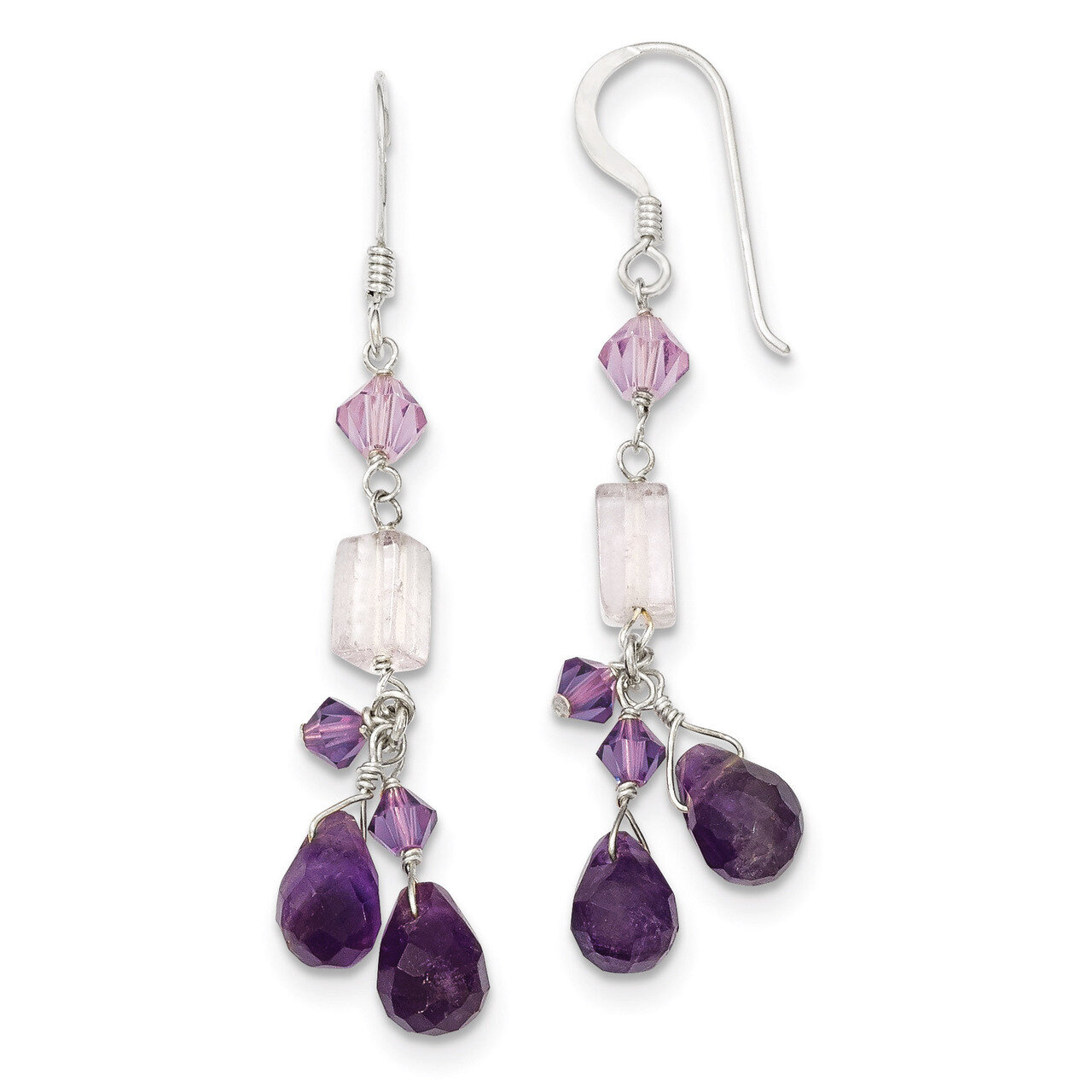 Amethyst Lavender Quartz Crystal Combination Earrings Sterling Silver QE2348