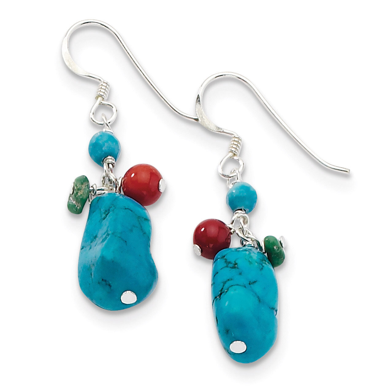 Dyed Howlite Turquoise Red Coral Earrings Sterling Silver QE2547