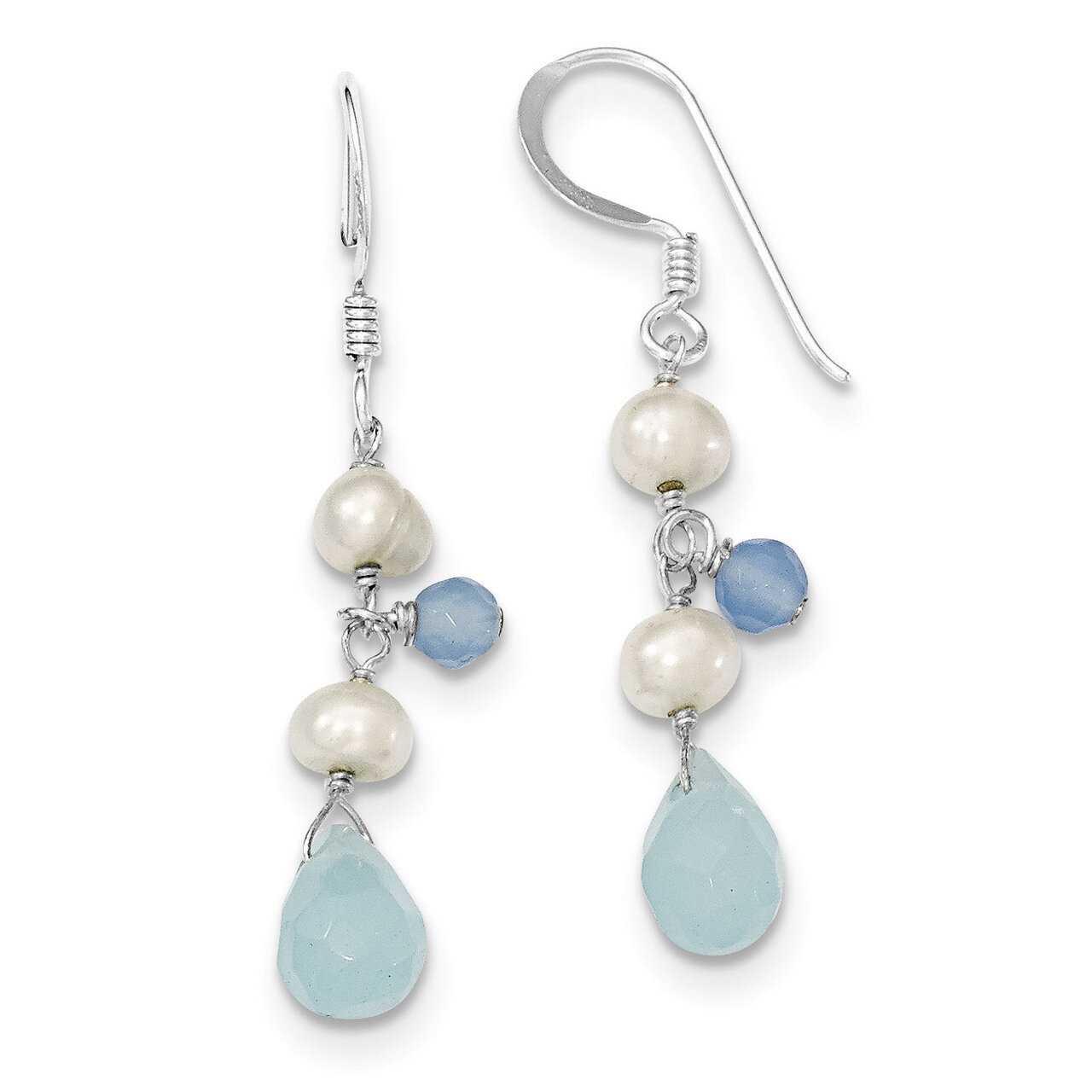 Blue Topaz Agate Blue Cultured Pearl Earrings Sterling Silver QE2559