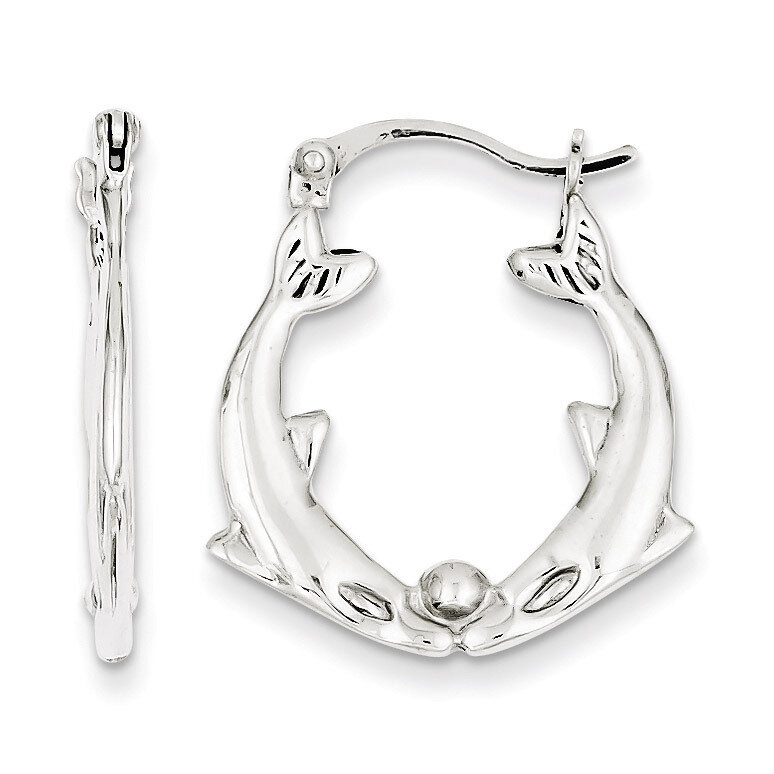 Kissing Dolphins Hoop Earrings Sterling Silver QE256, MPN: QE256, 883957924007