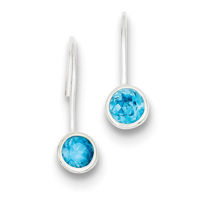 Blue Topaz Round Bezel Set Earrings Sterling Silver QE2848, MPN: QE2848, 883957518442