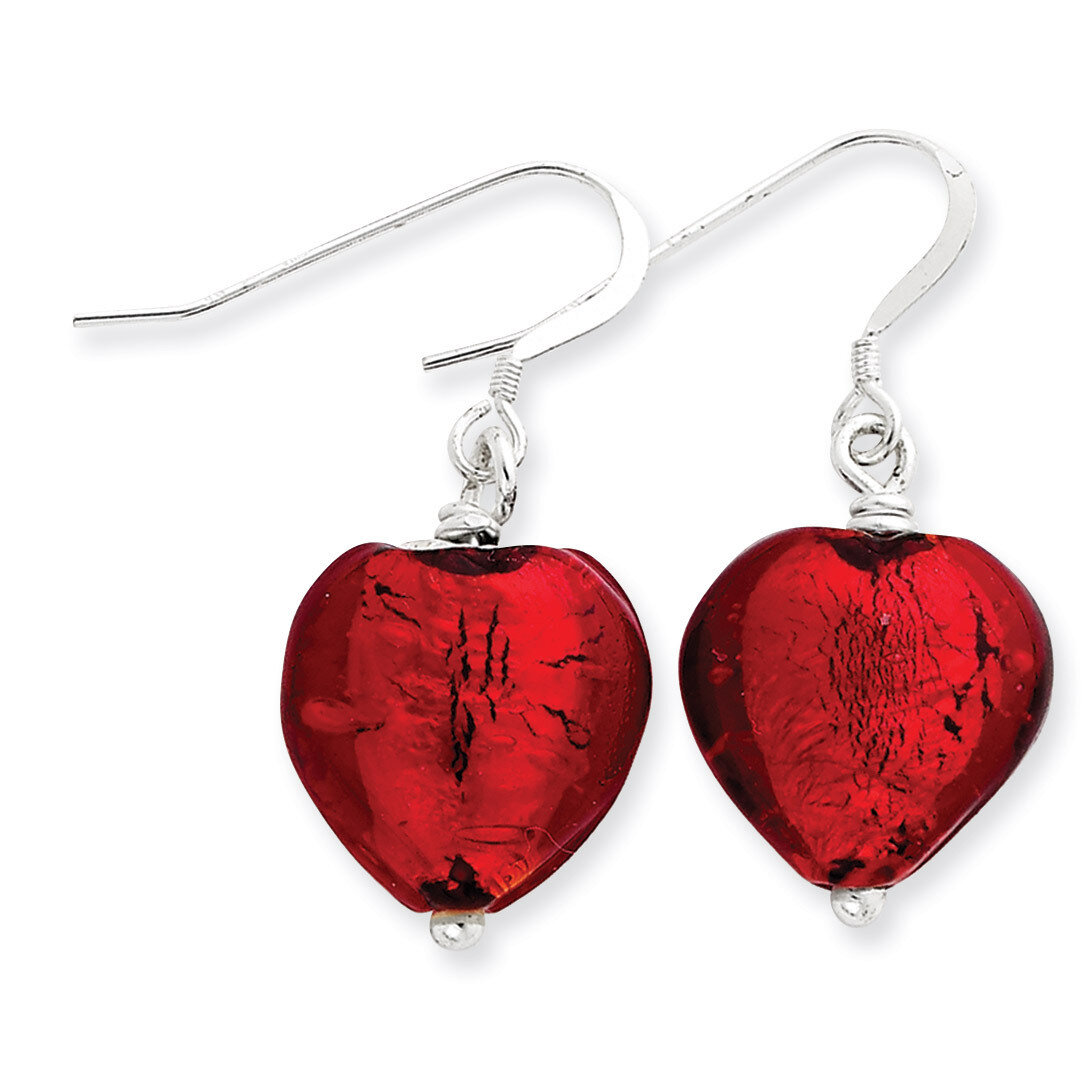 Red Murano Glass Heart Earrings Sterling Silver QE2873